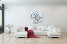 Load image into Gallery viewer, Large Silver & White Multi-panel Geode Wall Art w/ Clear Quartz Points - 28" x 28" x 4"