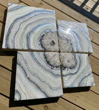 Load image into Gallery viewer, Large Silver & White Multi-panel Geode Wall Art w/ Clear Quartz Points - 28" x 28" x 4"