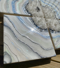 Load image into Gallery viewer, Large Silver & White Multi-panel Geode Wall Art w/ Clear Quartz Points - 28" x 28" x 4"