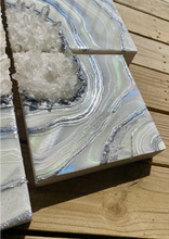 Load image into Gallery viewer, Large Silver & White Multi-panel Geode Wall Art w/ Clear Quartz Points - 28" x 28" x 4"