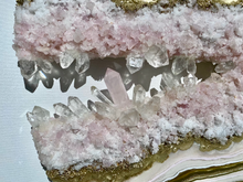 Load image into Gallery viewer, Large Gold & White Geode Panel w/ Rose & Clear Quartz Points - 30" x 30" Round