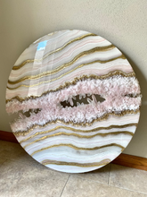Load image into Gallery viewer, Large Gold & White Geode Panel w/ Rose & Clear Quartz Points - 30" x 30" Round