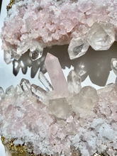 Load image into Gallery viewer, Large Gold & White Geode Panel w/ Rose & Clear Quartz Points - 30" x 30" Round