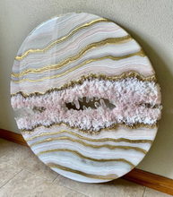 Load image into Gallery viewer, Large Gold & White Geode Panel w/ Rose & Clear Quartz Points - 30" x 30" Round