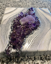 Load image into Gallery viewer, Custom for Alexa - White, Pearl, & Iridescent Lavender, w/ Brazilian Amethyst Points 14" x 14" x 3"