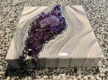 Load image into Gallery viewer, Custom for Alexa - White, Pearl, & Iridescent Lavender, w/ Brazilian Amethyst Points 14" x 14" x 3"