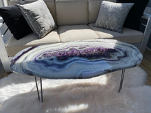 Load image into Gallery viewer, Large Epoxy Geode Coffee Table with Brazilian Amethyst Points & Hairpin Legs - 47" x 24" x 18.5"