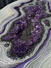 Load image into Gallery viewer, Large Epoxy Geode Coffee Table with Brazilian Amethyst Points & Hairpin Legs - 47" x 24" x 18.5"