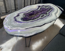 Load image into Gallery viewer, Large Epoxy Geode Coffee Table with Brazilian Amethyst Points & Hairpin Legs - 47" x 24" x 18.5"