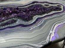 Load image into Gallery viewer, Large Epoxy Geode Coffee Table with Brazilian Amethyst Points & Hairpin Legs - 47" x 24" x 18.5"