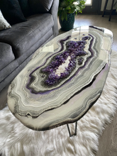 Load image into Gallery viewer, Large Epoxy Geode Coffee Table with Brazilian Amethyst Points & Hairpin Legs - 47" x 24" x 18.5"