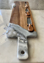 Load image into Gallery viewer, Silver & White Charcuterie Board w/ Clear Quartz Crystals - 22" x 6" x 1.75"