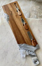 Load image into Gallery viewer, Silver & White Charcuterie Board w/ Clear Quartz Crystals - 22" x 6" x 1.75"