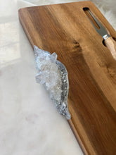 Load image into Gallery viewer, Silver & White Charcuterie Board w/ Clear Quartz Crystals - 22" x 6" x 1.75"