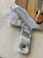 Load image into Gallery viewer, Silver &amp; White Charcuterie Board w/ Clear Quartz Crystals - 22&quot; x 6&quot; x 1.75&quot;
