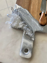 Load image into Gallery viewer, Silver & White Charcuterie Board w/ Clear Quartz Crystals - 22" x 6" x 1.75"