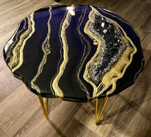 Load image into Gallery viewer, Black & Gold Accent Table with Pyrite, Smoky Quartz Points & Hairpin Legs - 24"x 24"x 21"