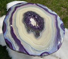 Load image into Gallery viewer, Accent Table with Brazilian Amethyst Points & Hairpin Legs - 24"x 24"x 21"
