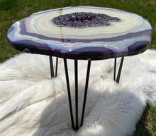 Load image into Gallery viewer, Accent Table with Brazilian Amethyst Points & Hairpin Legs - 24"x 24"x 21"