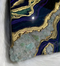 Load image into Gallery viewer, Purple, Green, & Gold w/ Green Calcite Crystals 12" x 12" x 3"