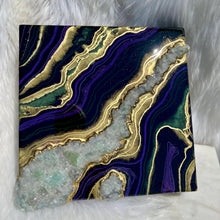 Load image into Gallery viewer, Purple, Green, & Gold w/ Green Calcite Crystals 12" x 12" x 3"