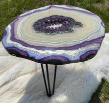 Load image into Gallery viewer, Accent Table with Brazilian Amethyst Points & Hairpin Legs - 24"x 24"x 21"