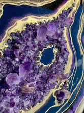 Load image into Gallery viewer, Black, Plum, & Gold, w/ Brazilian Amethyst Points 16" x 16" x 3"
