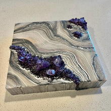 Load image into Gallery viewer, White, Silver, and Lavender w/ Brazilian Amethyst Crystals 12" x 12" x 3"
