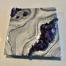 Load image into Gallery viewer, White, Silver, and Lavender w/ Brazilian Amethyst Crystals 12" x 12" x 3"