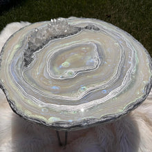 Load image into Gallery viewer, Mother of Pearl Geode Table w/ Brazilian Quartz Points & Chrome Hairpin Legs - 24"x 24"x 16.75"