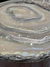 Load image into Gallery viewer, Mother of Pearl Geode Table w/ Brazilian Quartz Points & Chrome Hairpin Legs - 24"x 24"x 16.75"