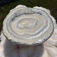 Load image into Gallery viewer, Mother of Pearl Geode Table w/ Brazilian Quartz Points & Chrome Hairpin Legs - 24"x 24"x 16.75"
