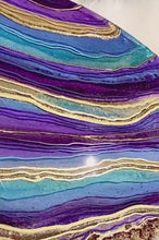Load and play video in Gallery viewer, Large Turquoise, Purple, and Gold Geode Panel w/ Brazilian Amethyst & Quartz Points - 30" x 30" Round