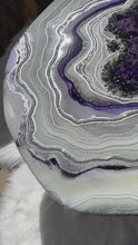 Load and play video in Gallery viewer, Large Epoxy Geode Coffee Table with Brazilian Amethyst Points & Hairpin Legs - 47" x 24" x 18.5"