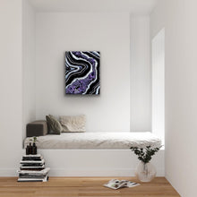 Load image into Gallery viewer, Black & Silver Amethyst Geode Painting 20" x 16" x 3.75"