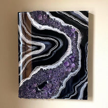 Load image into Gallery viewer, Black & Silver Amethyst Geode Painting 20" x 16" x 3.75"
