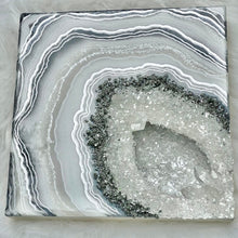 Load image into Gallery viewer, White, & Pearl Geode with Clear Quartz & Pyrite 12" x 12" x 3.75"