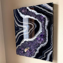 Load image into Gallery viewer, Black & Silver Amethyst Geode Painting 20" x 16" x 3.75"