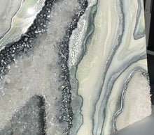 Load image into Gallery viewer, Large Silver, White, & Pale Green 3D Geode Panel w/ Clear Quartz 48" x 30" x 4"