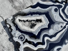 Load image into Gallery viewer, Large Black White & Silver Geode Panel w/ Clear & Smoky Quartz 60" x 30" x 4"