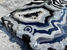 Load image into Gallery viewer, Large Black White & Silver Geode Panel w/ Clear & Smoky Quartz 60" x 30" x 4"