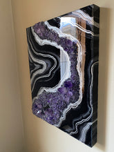 Load image into Gallery viewer, Black & Silver Amethyst Geode Painting 20" x 16" x 3.75"