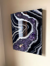 Load image into Gallery viewer, Black & Silver Amethyst Geode Painting 20" x 16" x 3.75"