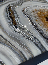 Load image into Gallery viewer, "Abundance" Epoxy, Citrine, & Quartz Crystals on Birch Panel 24" x 24" x 3"