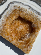 Load image into Gallery viewer, "Abundance" Epoxy, Citrine, & Quartz Crystals on Birch Panel 24" x 24" x 3"