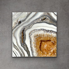 Load image into Gallery viewer, "Abundance" Epoxy, Citrine, & Quartz Crystals on Birch Panel 24" x 24" x 3"