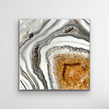 Load image into Gallery viewer, "Abundance" Epoxy, Citrine, & Quartz Crystals on Birch Panel 24" x 24" x 3"
