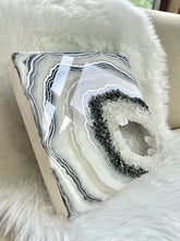 Load image into Gallery viewer, White, & Pearl Geode with Clear Quartz & Pyrite 12" x 12" x 3.75"