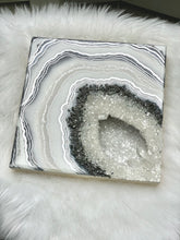 Load image into Gallery viewer, White, & Pearl Geode with Clear Quartz & Pyrite 12" x 12" x 3.75"