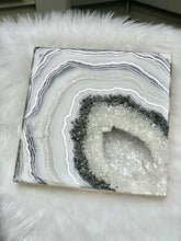 Load image into Gallery viewer, White, & Pearl Geode with Clear Quartz & Pyrite 12" x 12" x 3.75"